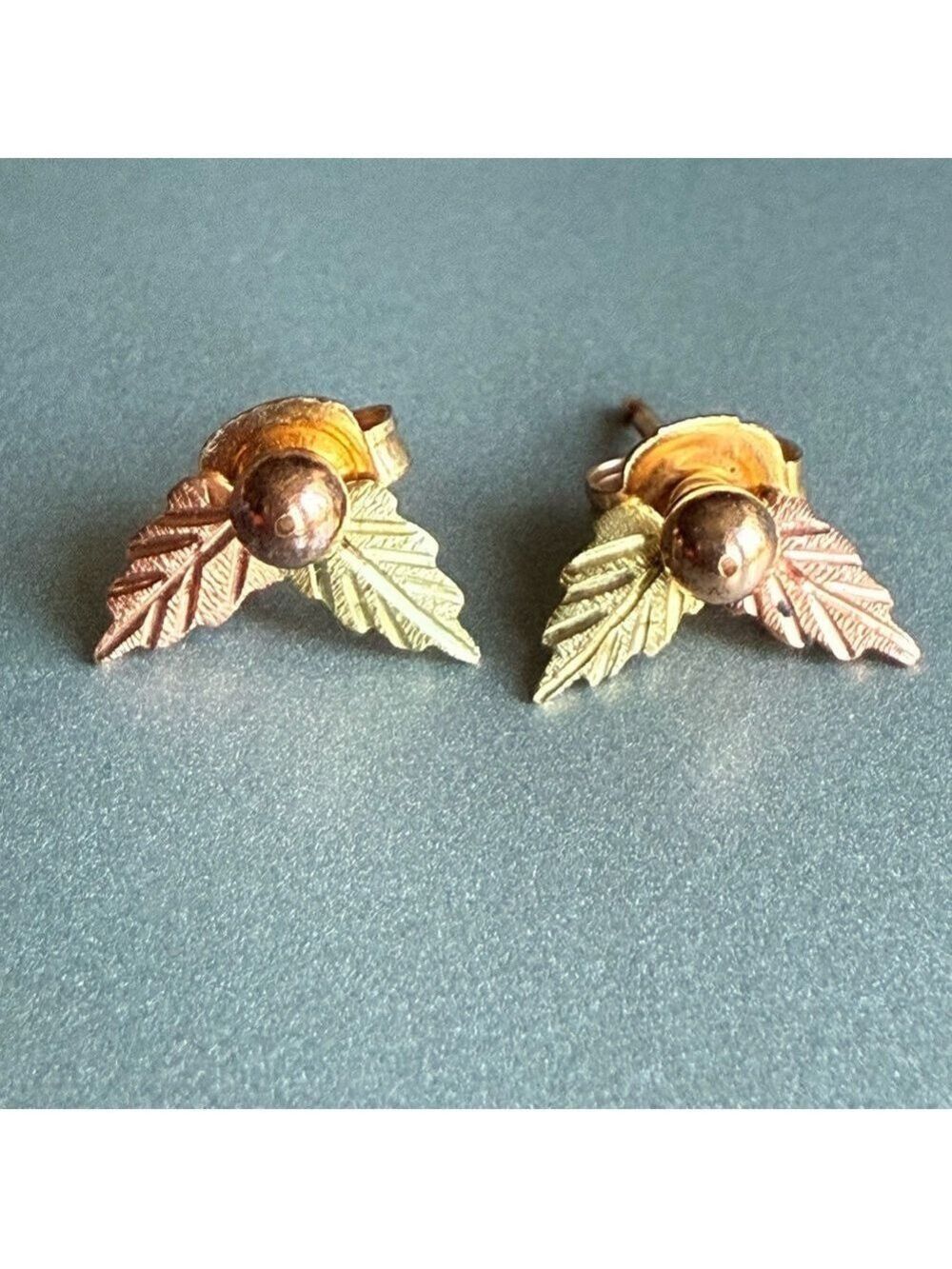 10k Rose & Yellow Gold Mistletoe Stud Earrings With Removable Leaves Bla… - Picture 1 of 8